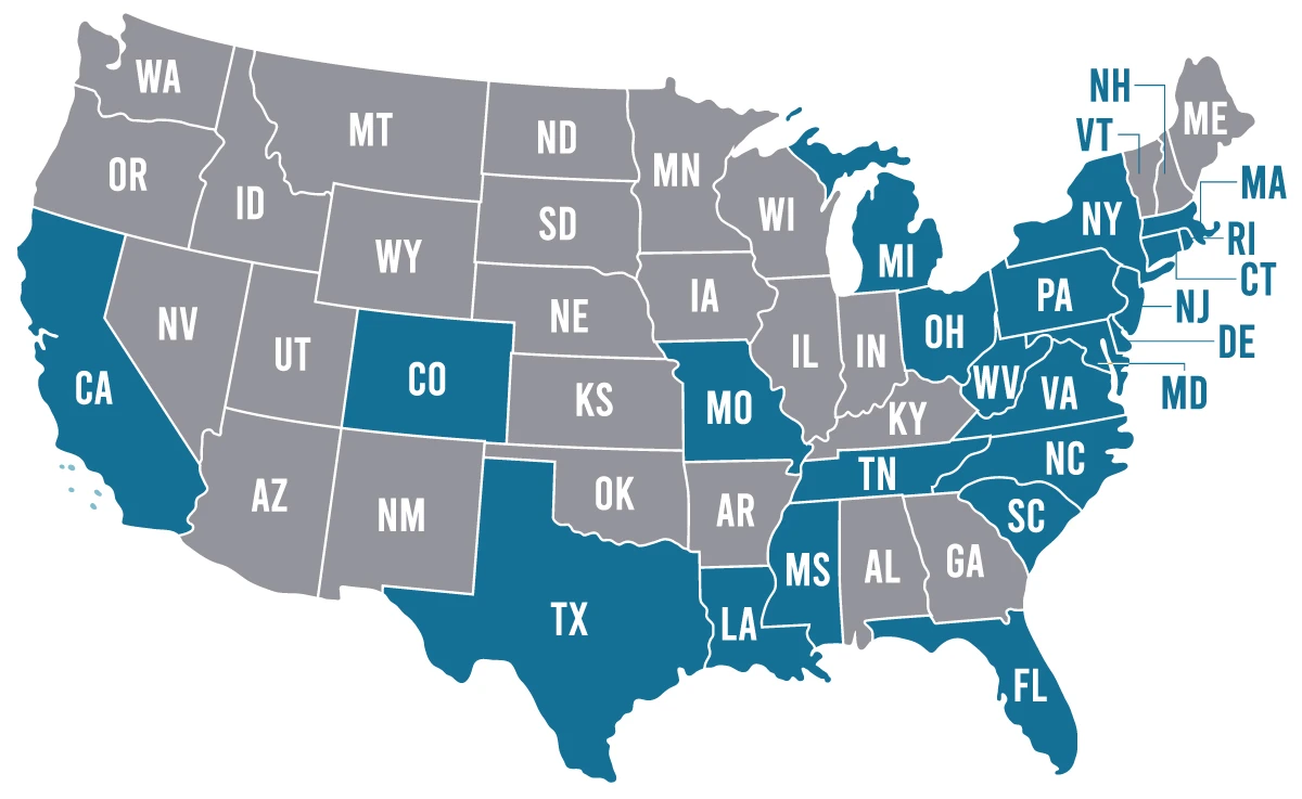 map showing where klinger insurance is licensed