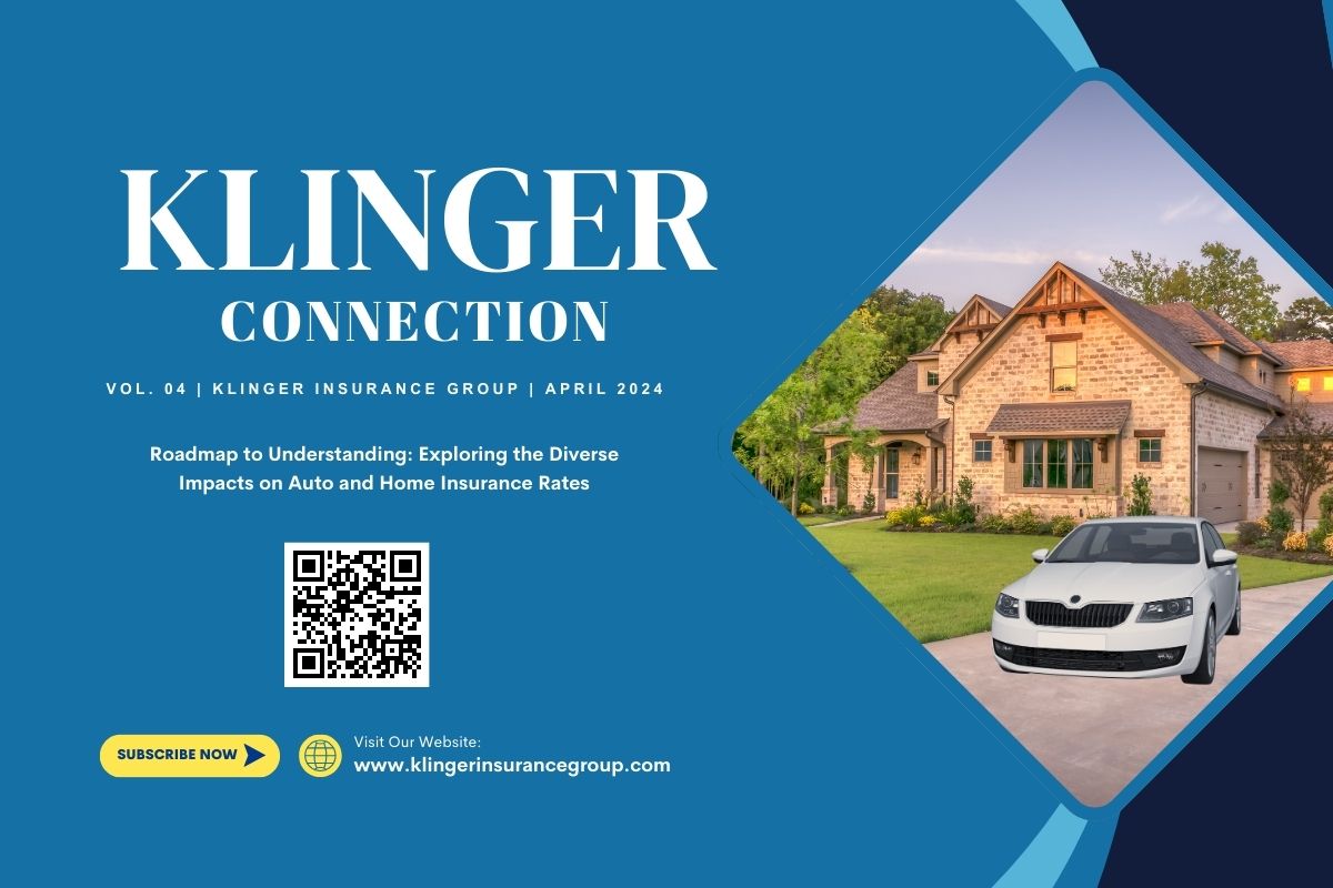 An illustration depicting a house and a car with icons representing factors like weather, location, and maintenance affecting insurance costs.