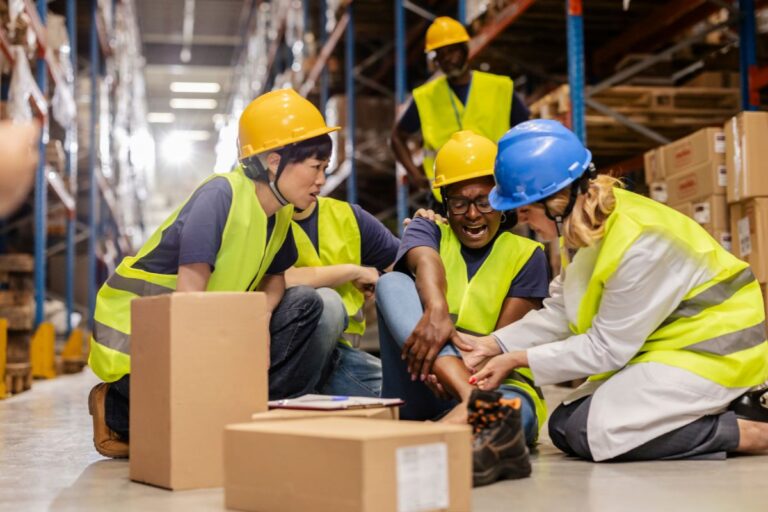 Office team reviewing workplace safety guidelines and workers’ compensation information
