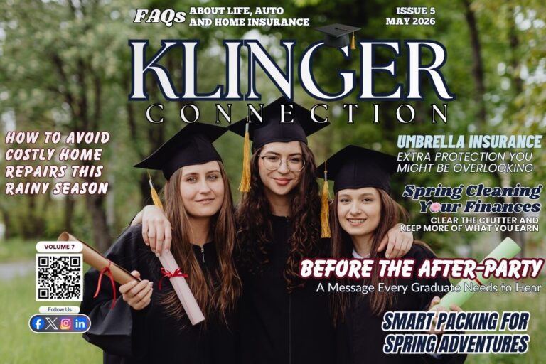 Graduate in cap and gown celebrating graduation on the cover of the May 2026 newsletter.